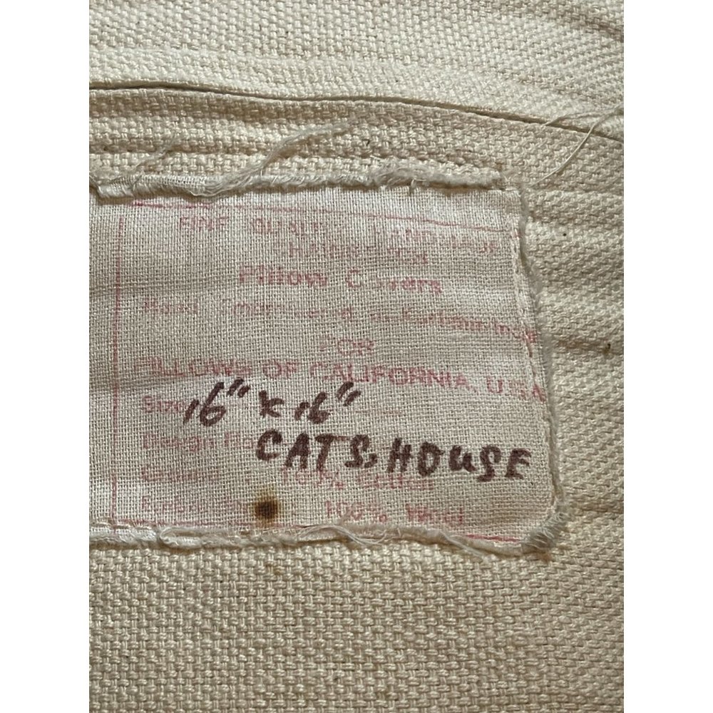 Vintage Chainstitch Embroidery Decorative Pillow with Cats 16 Inch Square - Picture 7 of 10